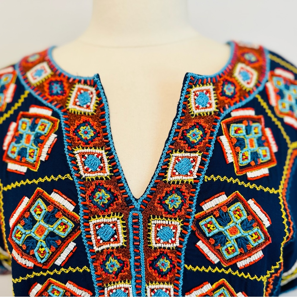 Pia Pauro Beaded & Embroidered Mini Dress / Tunic. Boho Style - Size Small